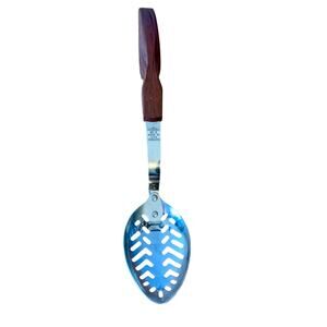 Cutco No 13 Slotted Serving Spoon Stainless Marbled Brown Handle Vintage USA